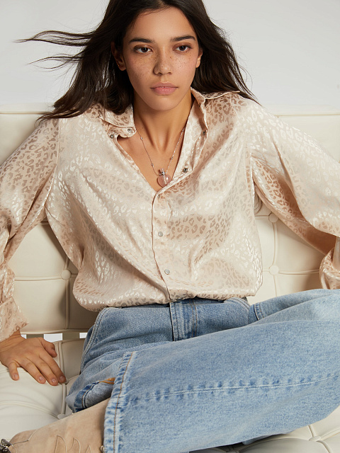 Бежевая блузка из вискозы с узором, 5