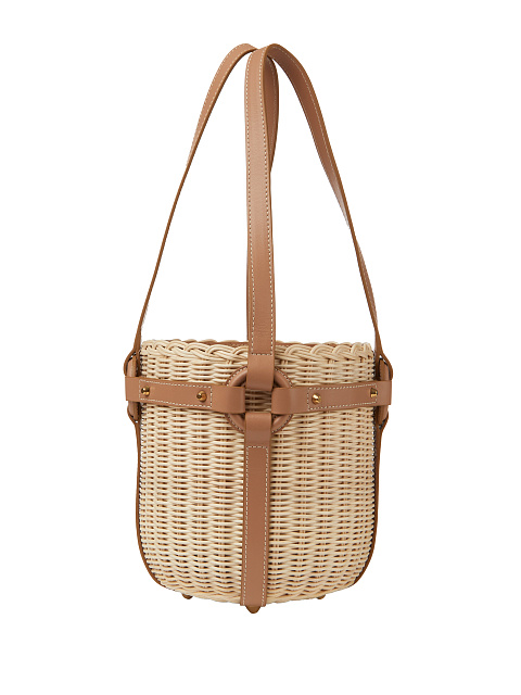 Плетеная сумка-ведро с коричневой кожаной отделкой, 3