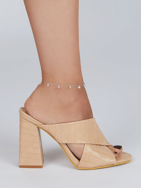 Браслет на лодыжку из серебра с прозрачными фианитами в огранке "Звезда", 2