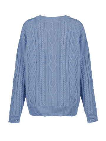 Светло-синий унисекс хлопковый свитер с косами, 2