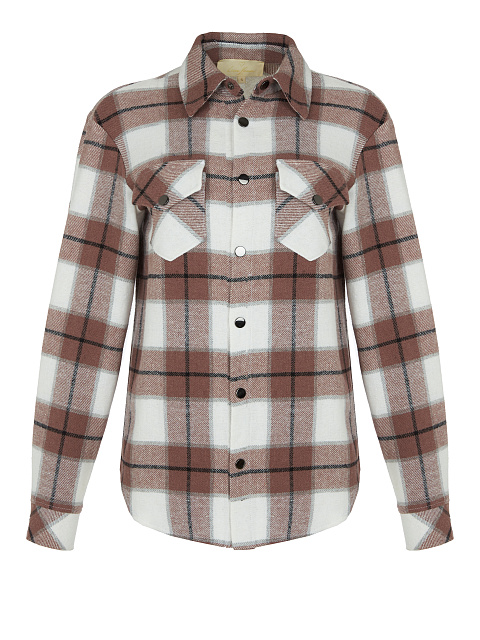 Коричнево-белая рубашка из плотной шерсти в клетку, 1 Коричнево-белая рубашка из плотной шерсти в клетку, 1