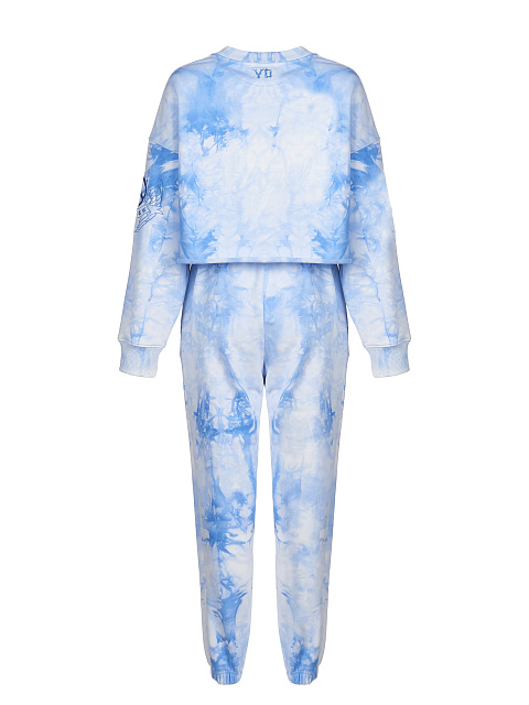 Бело-голубой трикотажный костюм с укороченной толстовкой, 2