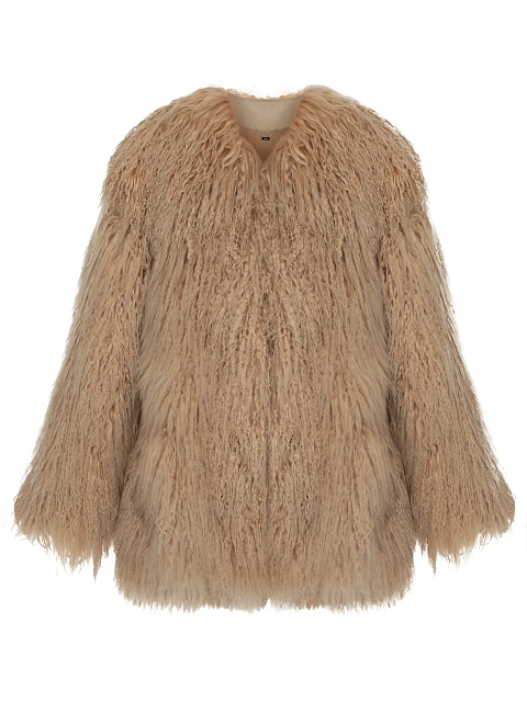 Бежевая короткая шуба из меха ламы, 1 Бежевая короткая шуба из меха ламы, 1