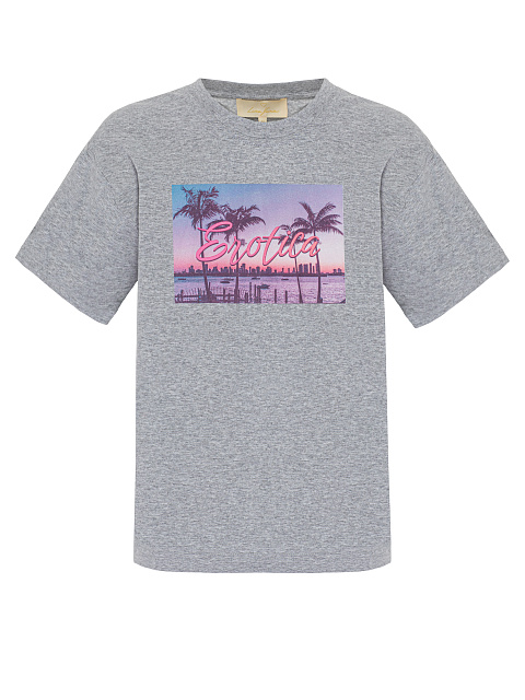 Серая хлопковая футболка с принтом, 2