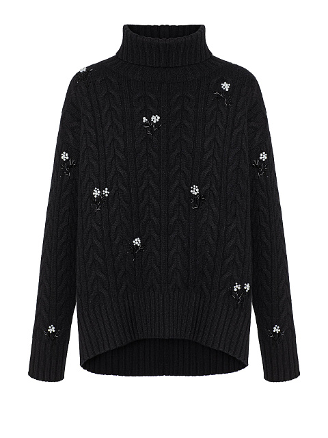 Черный свитер из кашемира с вышивкой бусинами и бисером, 1