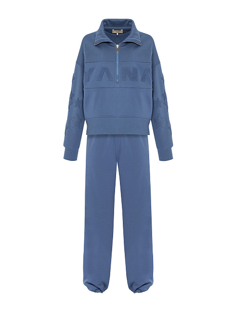 Синий монохромный трикотажный костюм с нашивкой, 2