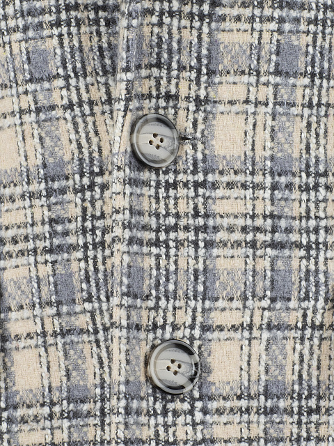 Однобортное шерстяное пальто в бежево-голубую клетку, 3