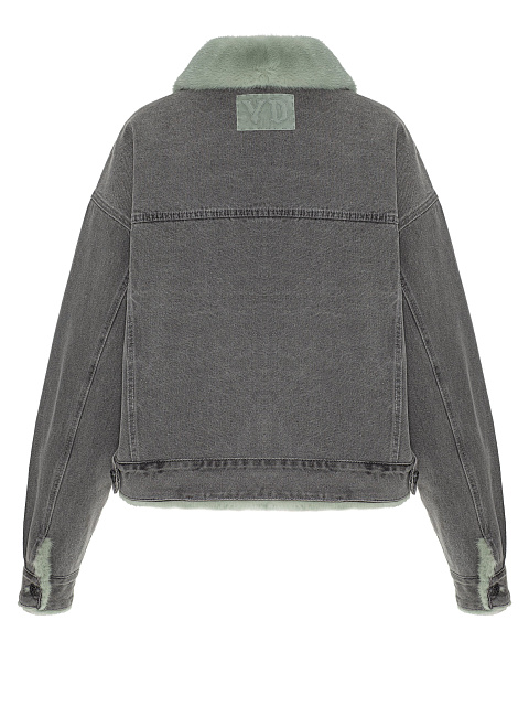 Серая куртка из денима с мехом норки мятного цвета, 2 Серая куртка из денима с мехом норки мятного цвета, 2