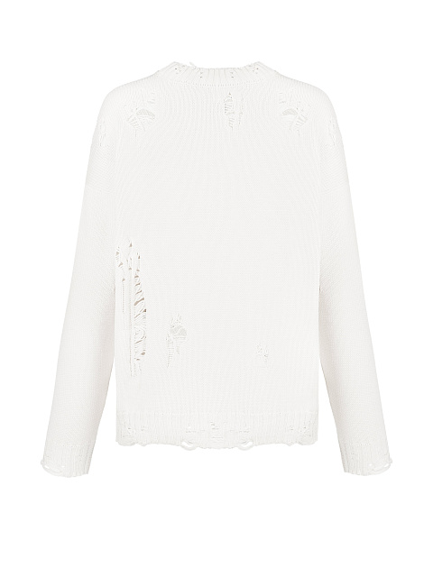Белый хлопковый свитер с дырками, 2