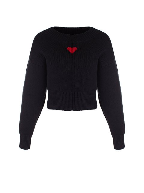 Черный укороченный свитер с сердцем, 1 Черный укороченный свитер с сердцем, 1