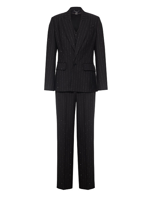 Черный костюм-тройка в полоску со стразами, 1