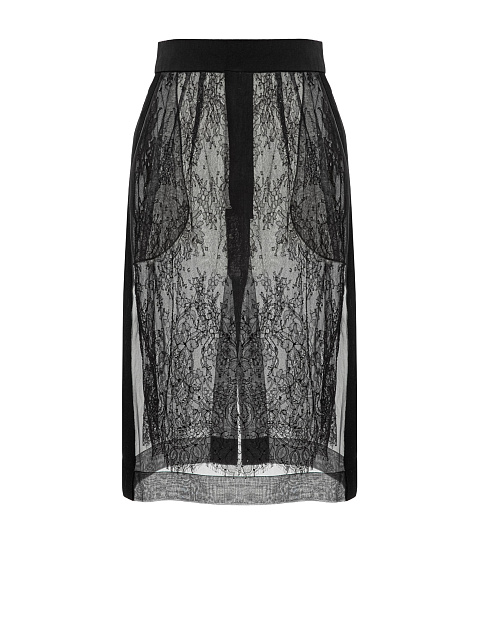 Черная юбка из органзы с кружевом, 5