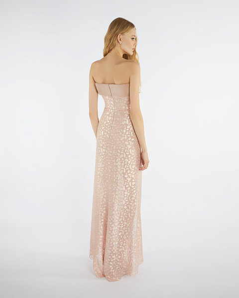 Розовое платье-макси с отделкой из меха норки, 5