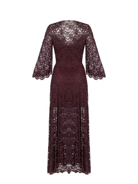 Бордовое платье-миди на запах из кружева, 2