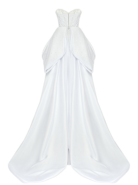 Белое платье-макси из шелка с баской и шлейфом, 2