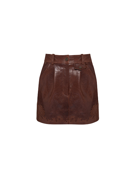 Коричневый костюм-двойка из кожи, 4