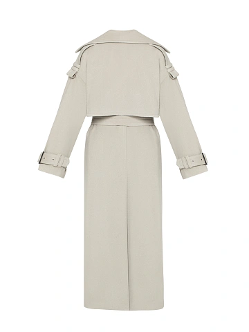 Бежевый двубортный тренч из шерсти, 2