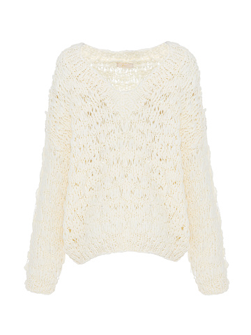 Белый пуловер из кашемира с бисером, 1