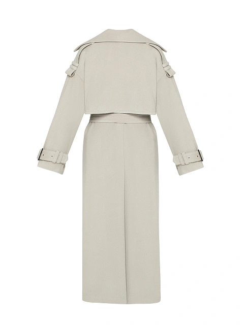 Бежевый двубортный тренч из шерсти, 2 Бежевый двубортный тренч из шерсти, 2