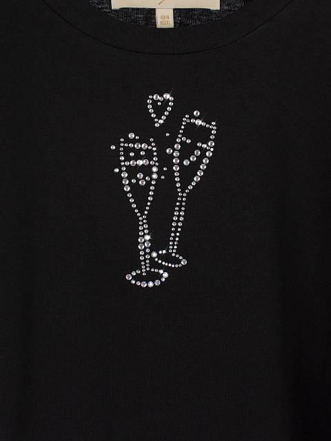 Черная хлопковая футболка с серебряными стразами, 3