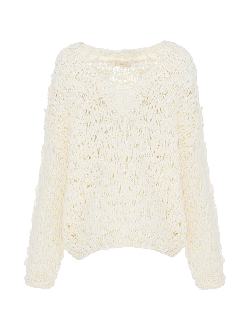 Белый пуловер из кашемира с бисером, 1
