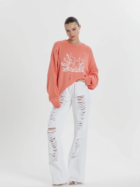 Широкие рваные джинсы белого цвета, 2 Широкие рваные джинсы белого цвета, 2