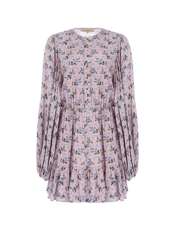 Короткое платье из розовой вискозы с цветочным принтом, 1