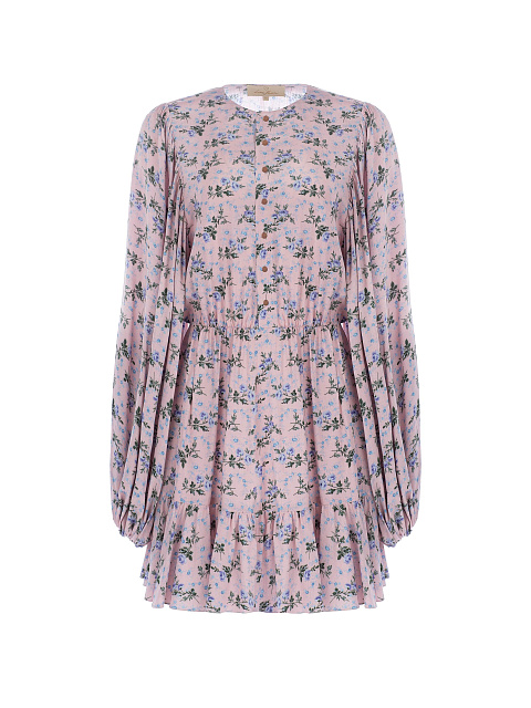 Короткое платье из розовой вискозы с цветочным принтом, 1