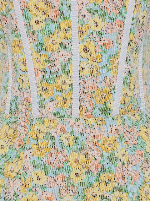 Желтое платье-мини из сетки и хлопка с цветочным принтом, 4