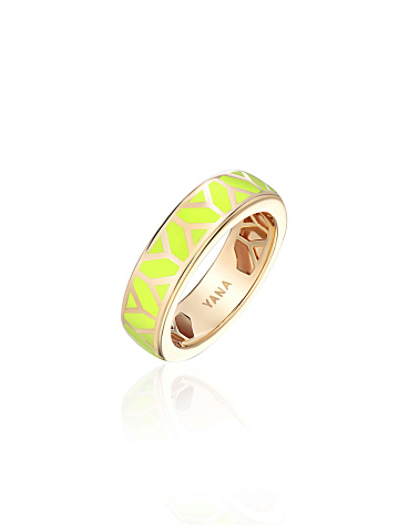 Кольцо из желтого золота с эмалью Lime Color, 1