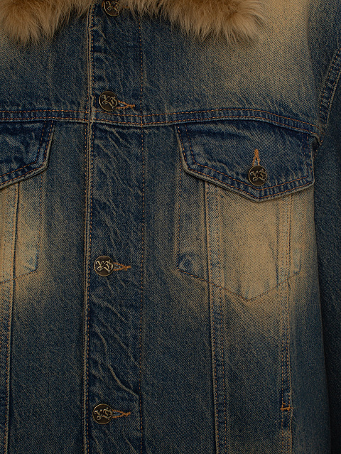 Синяя джинсовая куртка с мехом овчины, 4