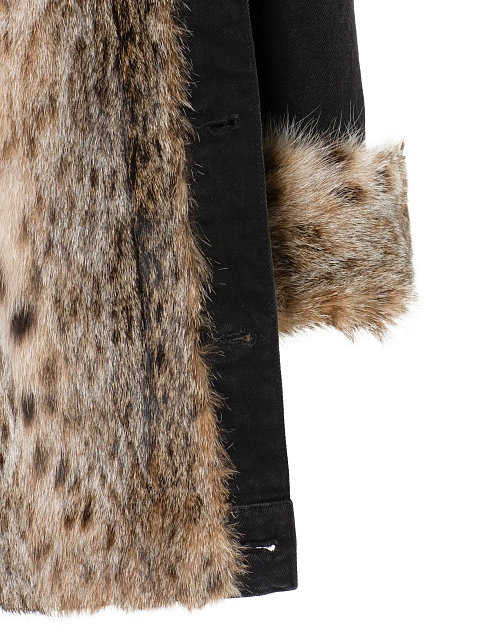 Черная удлиненная джинсовая куртка с подкладом из бобкэта, 4