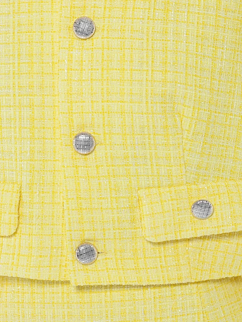 Желтый твидовый костюм из жакета и юбки-миди, 4