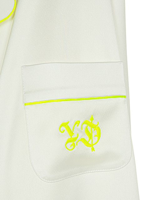 Белый домашний костюм из шелка с неоново-желтой вышивкой, 4