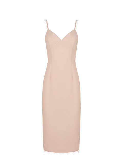 Розовое платье-миди на бретельках с кружевом, 1