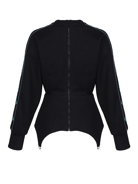 Черная толстовка с баской и серой вышивкой на рукавах, 2