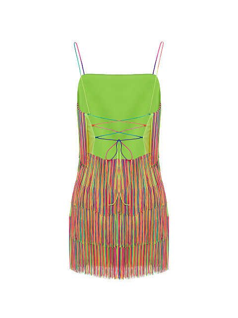 Разноцветное платье-мини с бахромой, 3