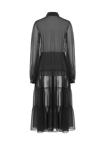 Черное шифоновое платье-миди в горошек, 2