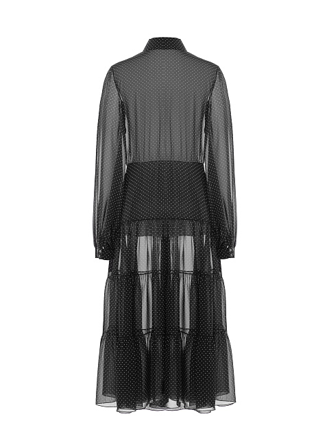 Черное шифоновое платье-миди в горошек, 2