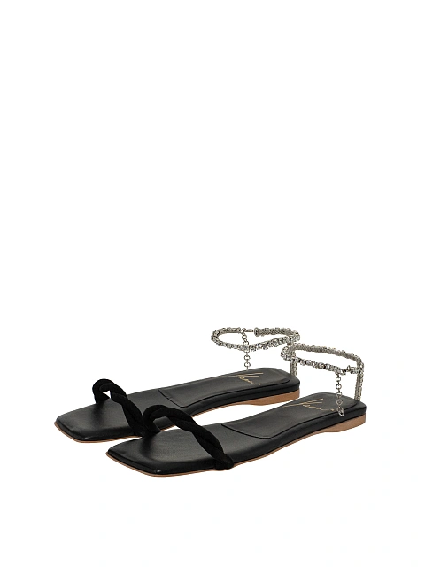 Черные сандалии из кожи со стразами, 1 Черные сандалии из кожи со стразами, 1