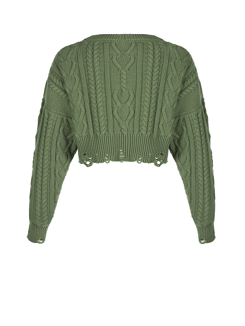 Укороченный темно-зеленый свитер с косами, 2