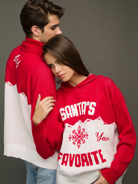 Красно-белый свитер с капюшоном Santa's Favorite, 9