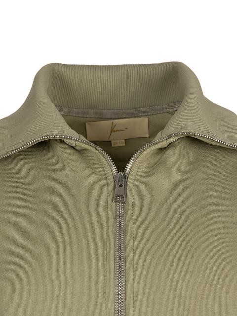 Оливковый костюм с укороченной толстовкой и вышивкой, 6