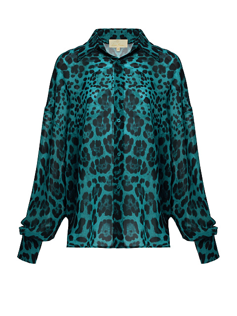 Зеленая блузка с леопардовым принтом из шифона, 1