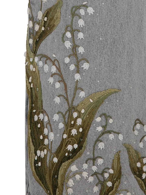 Расклешенные серые джинсы из хлопка с вышивкой, 4