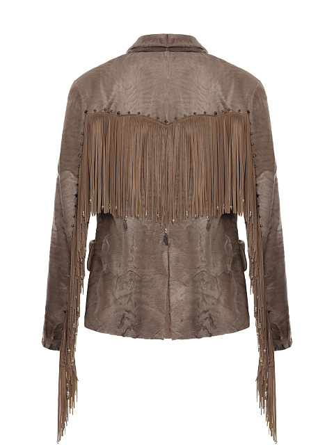 Коричневый жакет из каракуля с бахромой, 2