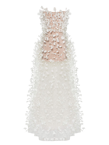 Белое платье-макси с перьями, 1