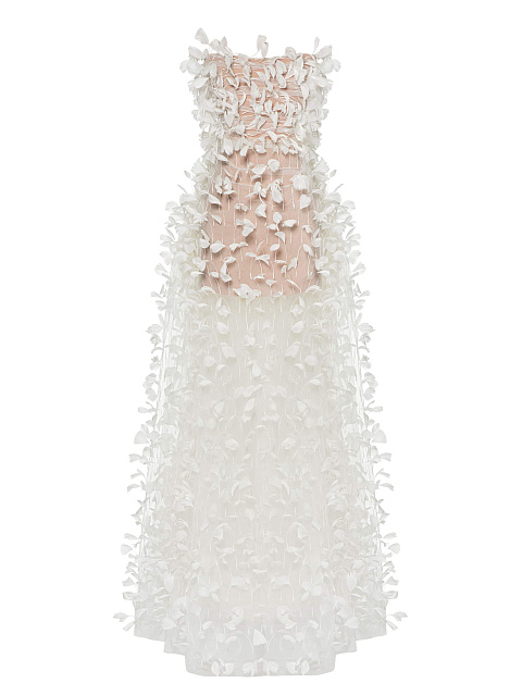 Белое платье-макси с перьями, 1 Белое платье-макси с перьями, 1