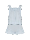 Комплект голубой, топ на завязках + шорты с рюшами, белая резинка LY