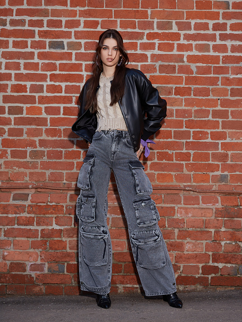 Укороченный черный бомбер Bad Girls Club из эко-кожи, 5 Укороченный черный бомбер Bad Girls Club из эко-кожи, 5